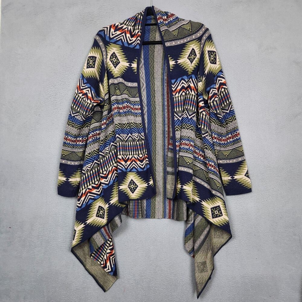 Ruff Hewn Waterfall Cardigan Sweater Womens Large Multicolor Aztec Open Front